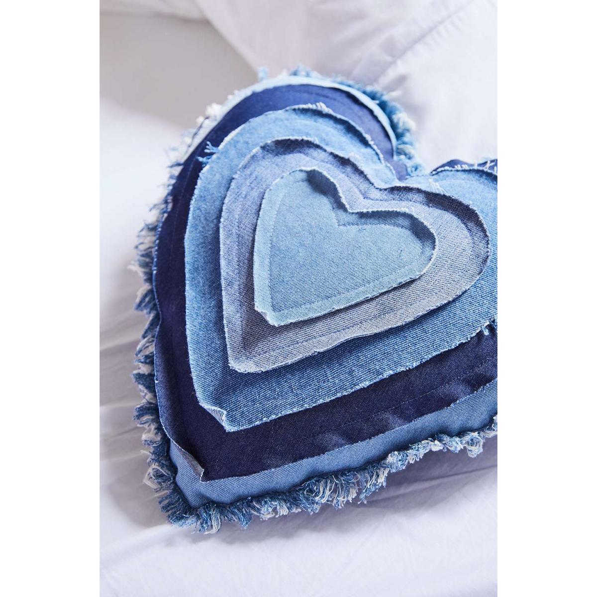 Denim Patchwork Heart Cushion - Blue ALL at Urban Outfitters – image 2