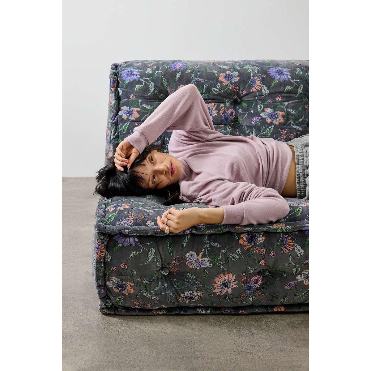 Reema Ella Vine Two-Seater Velvet Floor Cushion - Black 101.5cmcm x 101.5cm x 61cm at Urban Outfitters – image 2