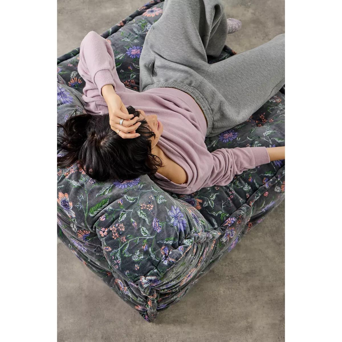 Reema Ella Vine Two-Seater Velvet Floor Cushion - Black 101.5cmcm x 101.5cm x 61cm at Urban Outfitters – image 4