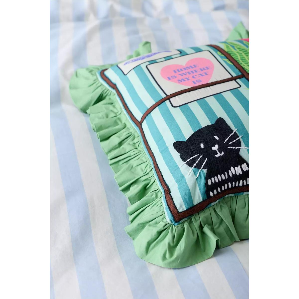 Window Scene Embroidered Cushion - Green ALL at Urban Outfitters – image 2
