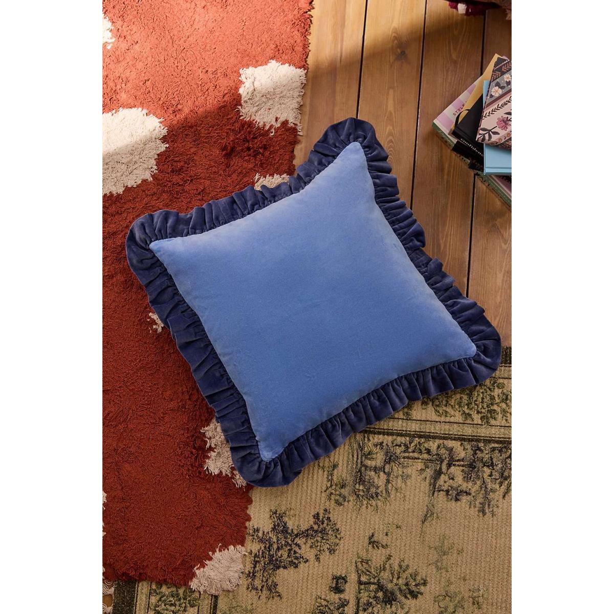 Blue Plain Ruffle Cushion - Blue 45cm x 45cm at Urban Outfitters – image 2