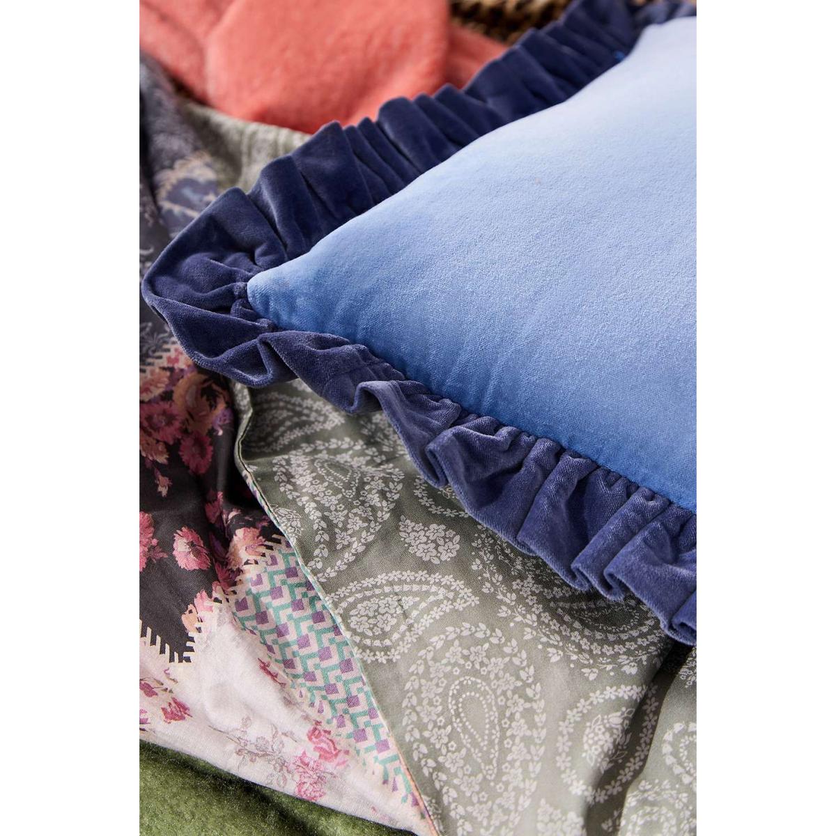 Blue Plain Ruffle Cushion - Blue 45cm x 45cm at Urban Outfitters – image 3
