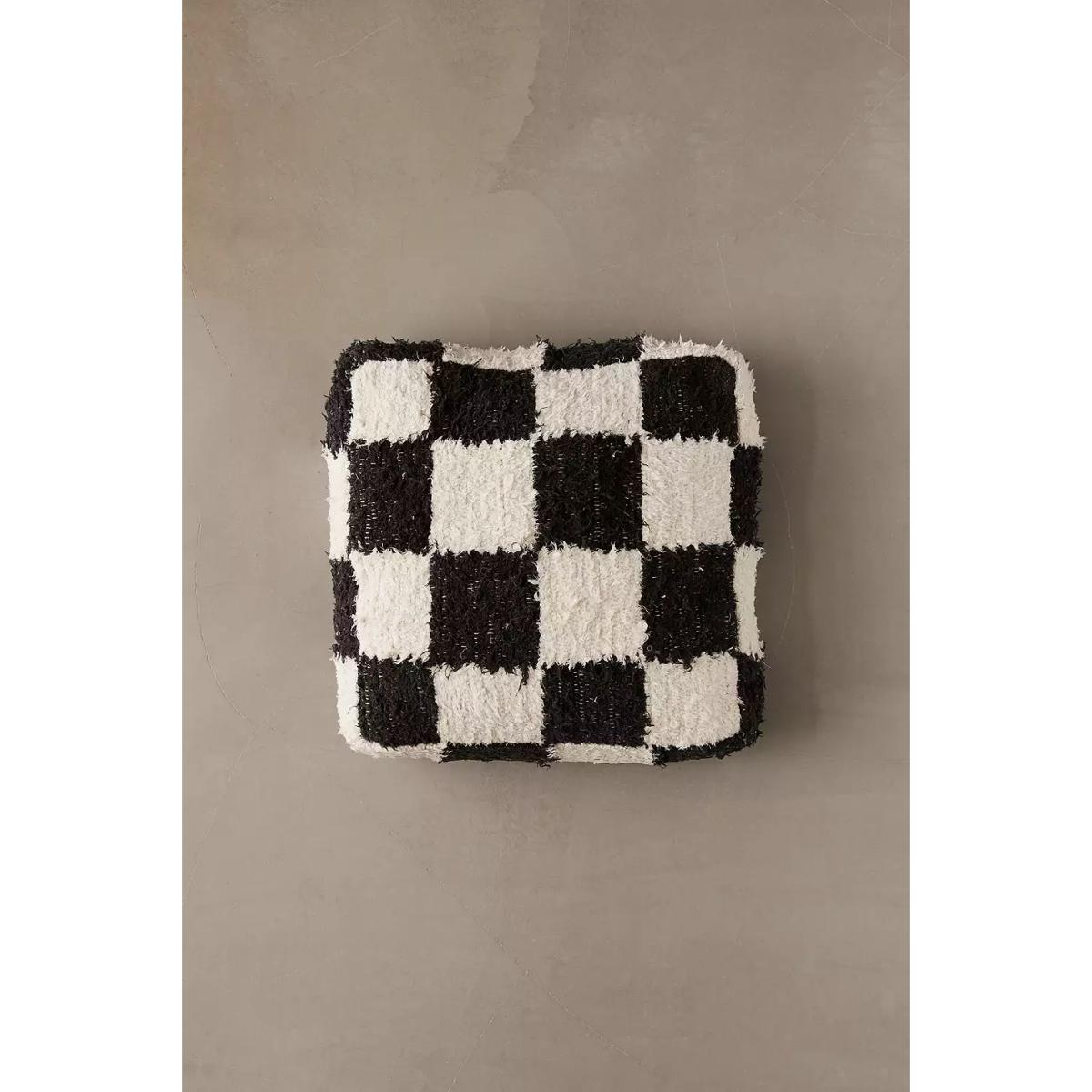 Urban Outfitters Checkerboard Shaggy Floor Cushion - Black/White ALL – image 2