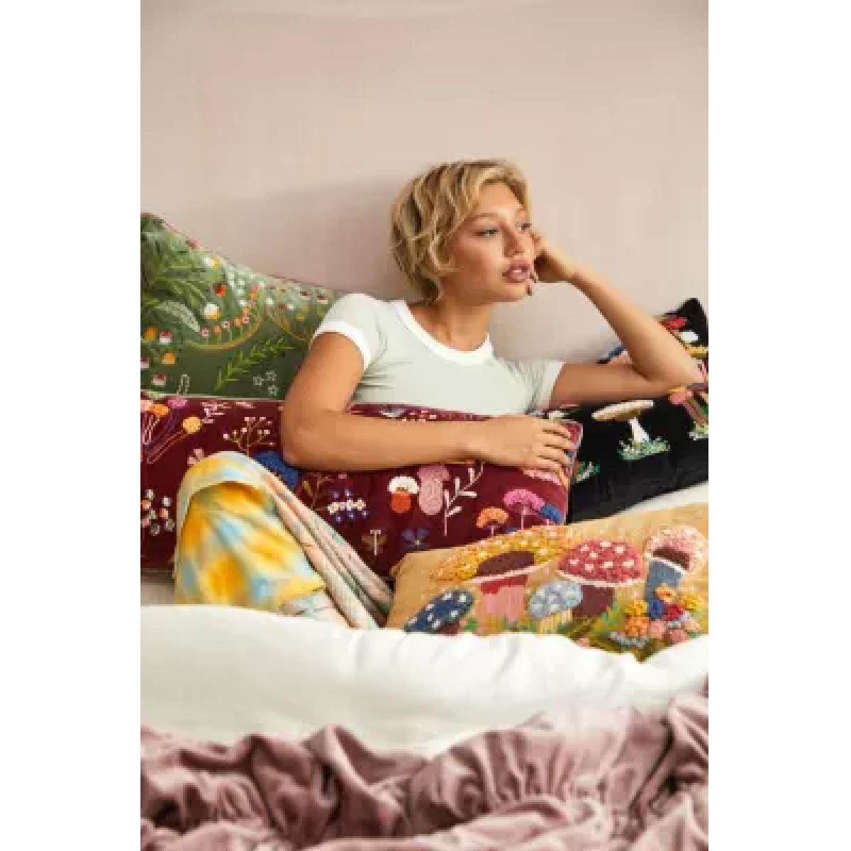 Woodland Embroidered Cushion - Mint ALL at Urban Outfitters – image 7