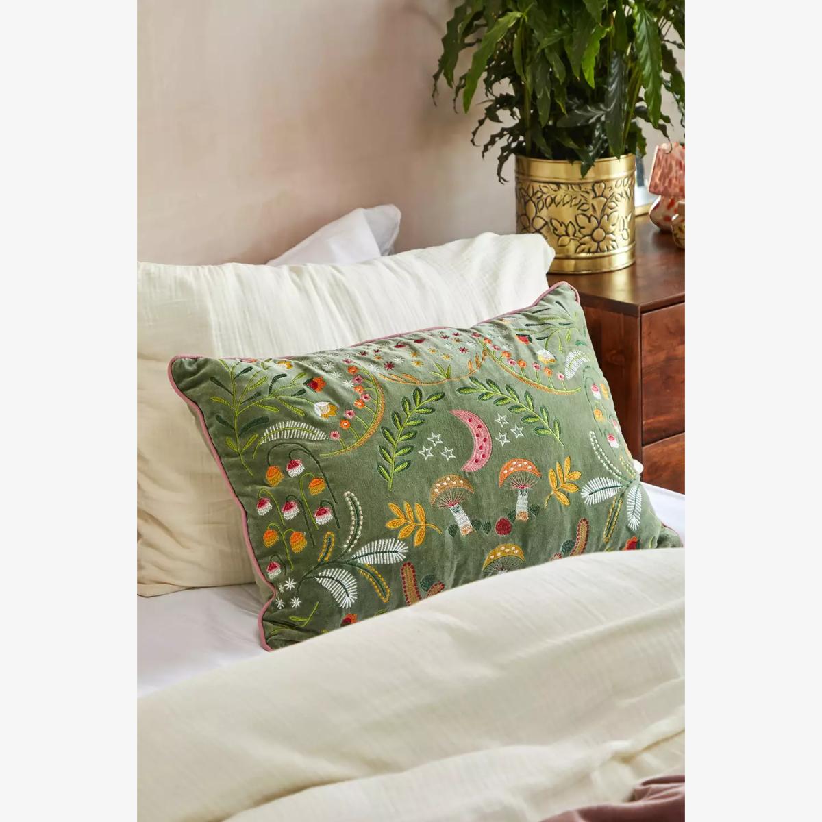 Woodland Embroidered Cushion - Mint ALL at Urban Outfitters – image 1