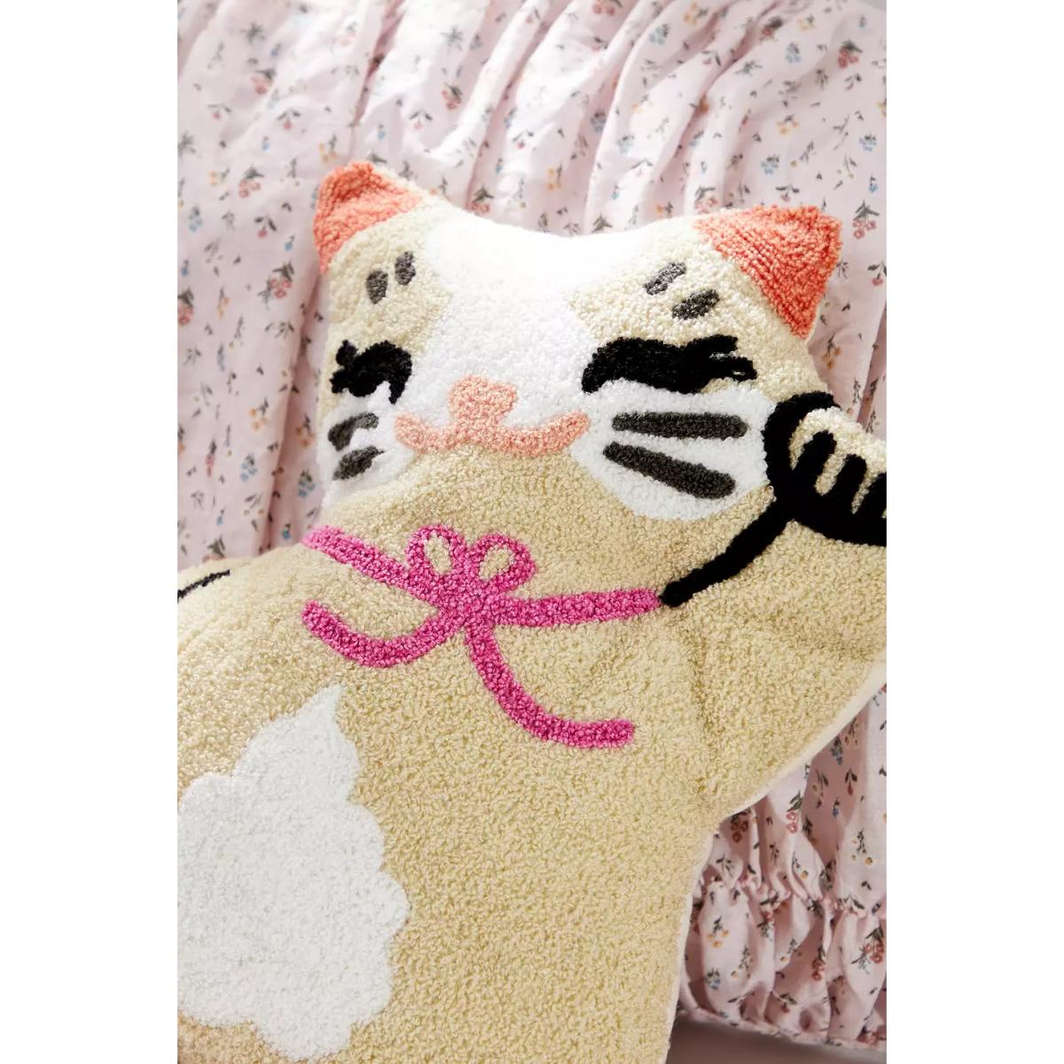 Urban Outfitters Kitsch Kitty Cushion - White 40.6cm x 30.5cm – image 3