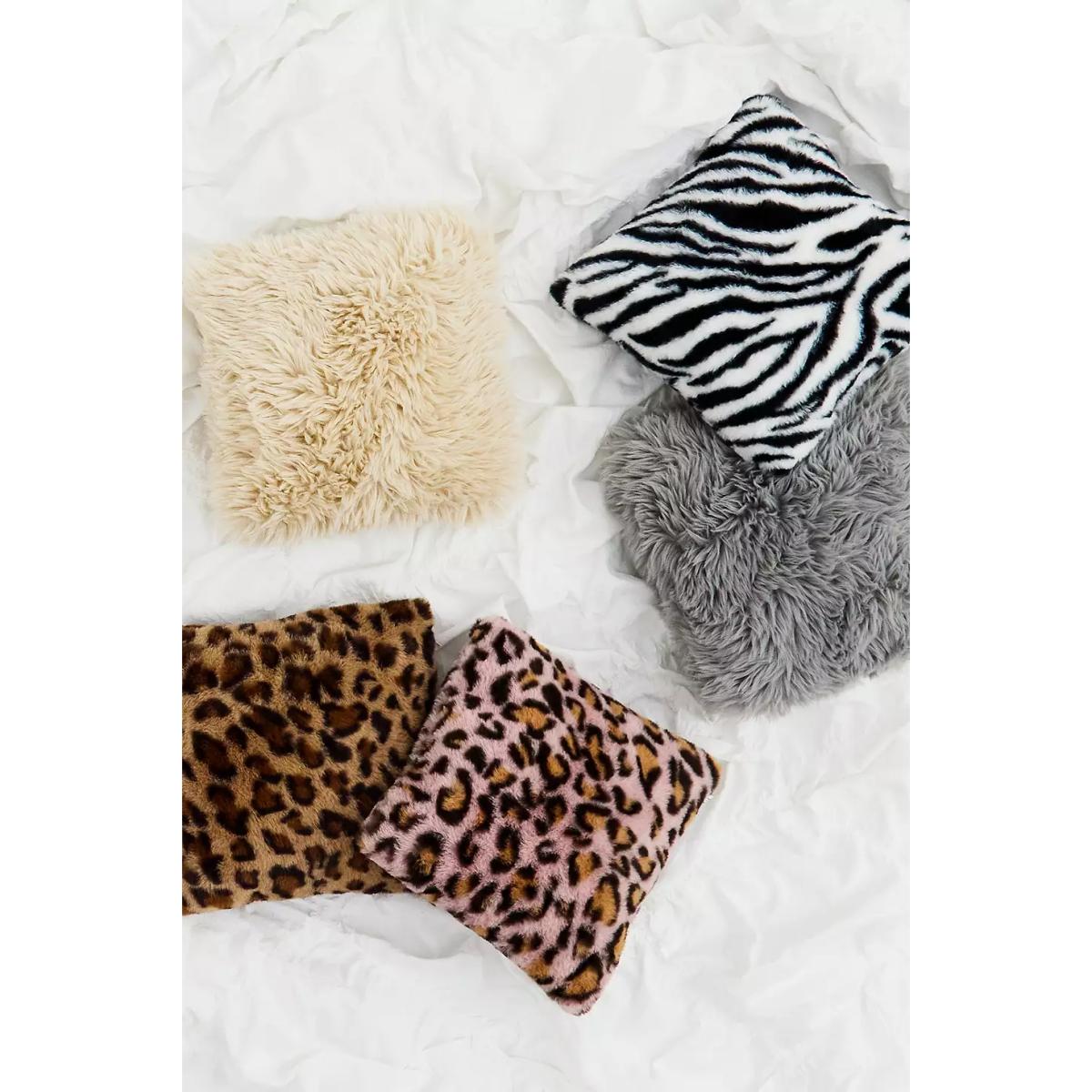 Leopard Print Faux Fur Mini Cushion - Brown 25cm x 25cm at Urban Outfitters – image 3