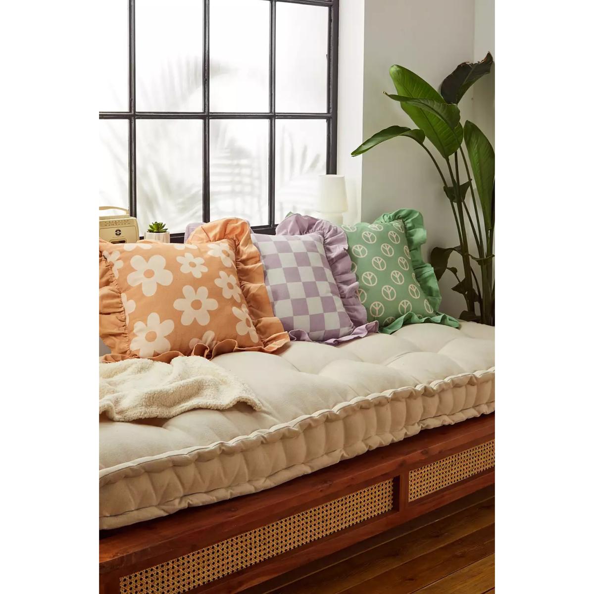 Ruffle Checkerboard Throw Cushion - Purple ALL at Urban Outfitters – image 4