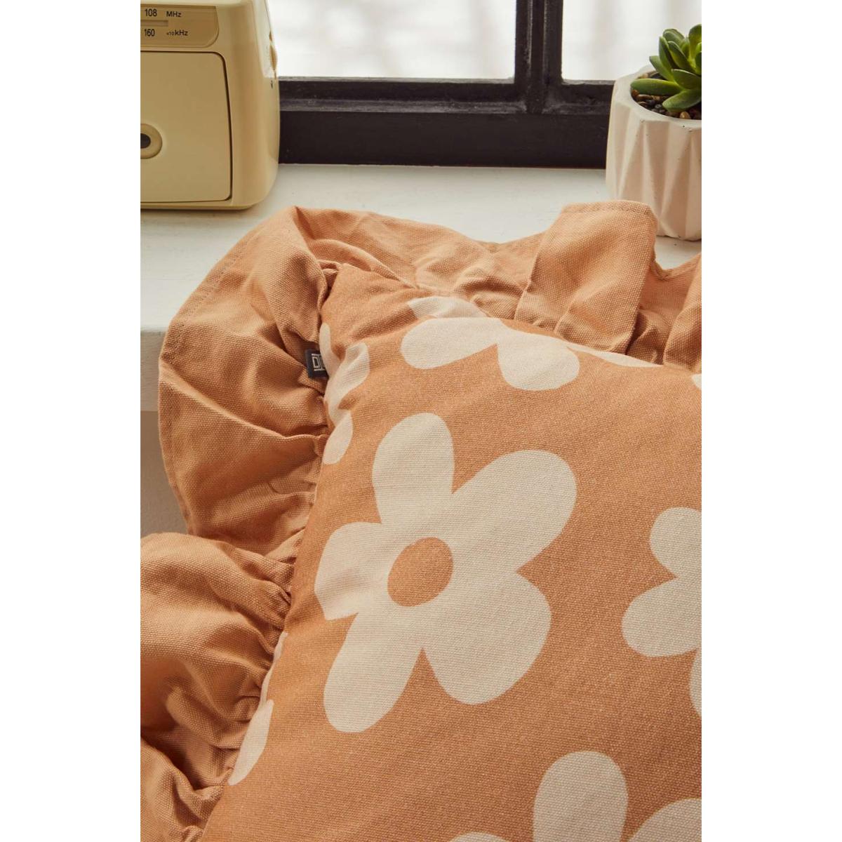 Ruffle Floral Cushion - Orange ALL at Urban Outfitters – image 3