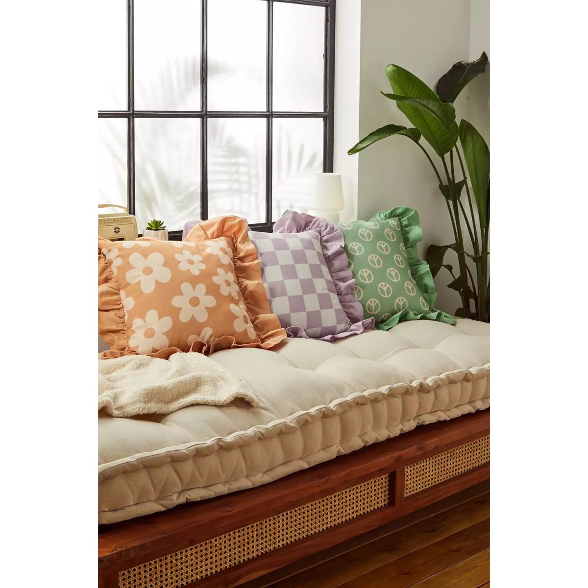 Ruffle Floral Cushion - Orange ALL at Urban Outfitters – image 4