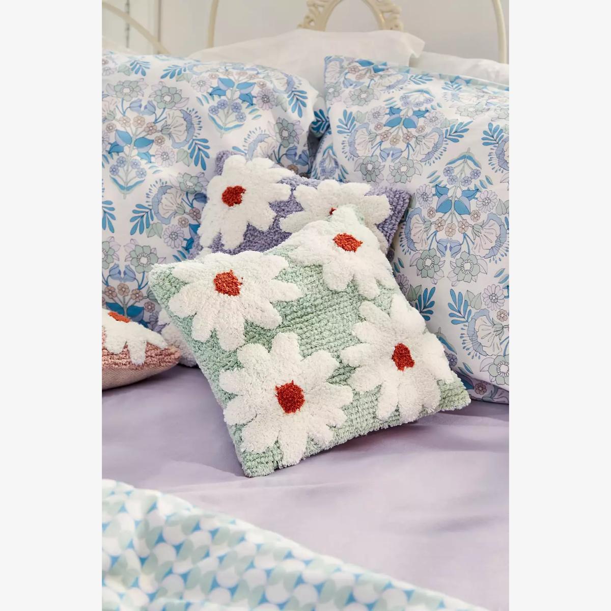 Urban Outfitters Mini Sage Daisy Tufted Cushion - Light Grey ALL – image 1