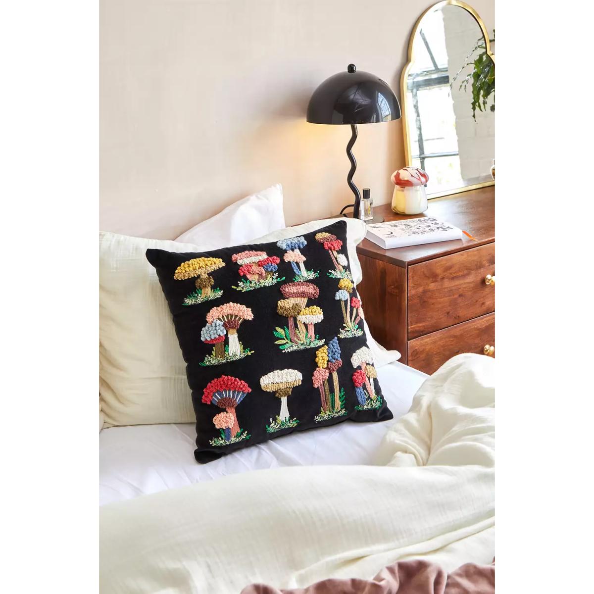Urban Outfitters Mushroom Embroidered Cushion - Black 35cm x 53cm – image 2