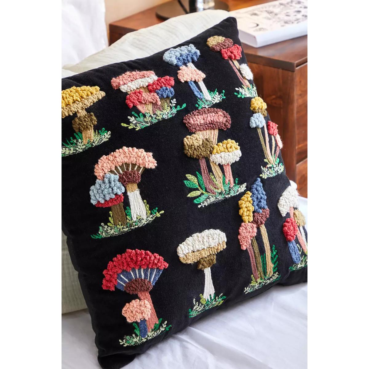 Urban Outfitters Mushroom Embroidered Cushion - Black 35cm x 53cm – image 3