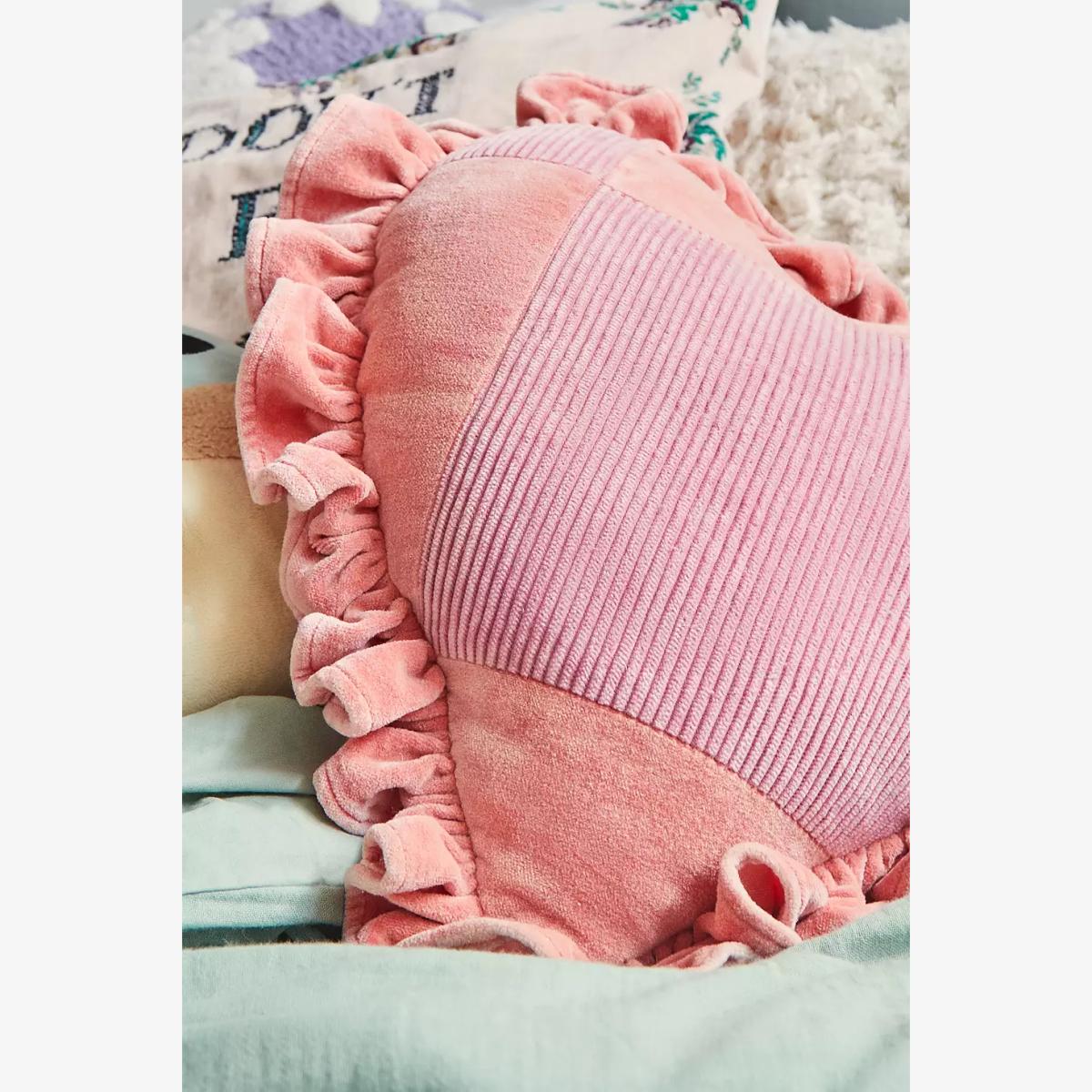 Pink Ruffle Heart Cushion - Pink ALL at Urban Outfitters – image 1