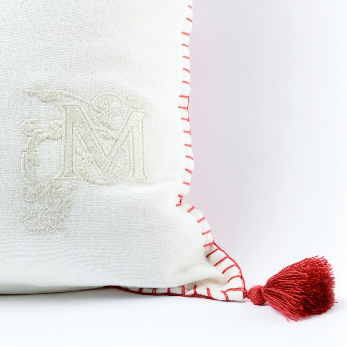 Green / White / Red Transylvanian Suzani Linen Cushion By Mindthegap – image 4