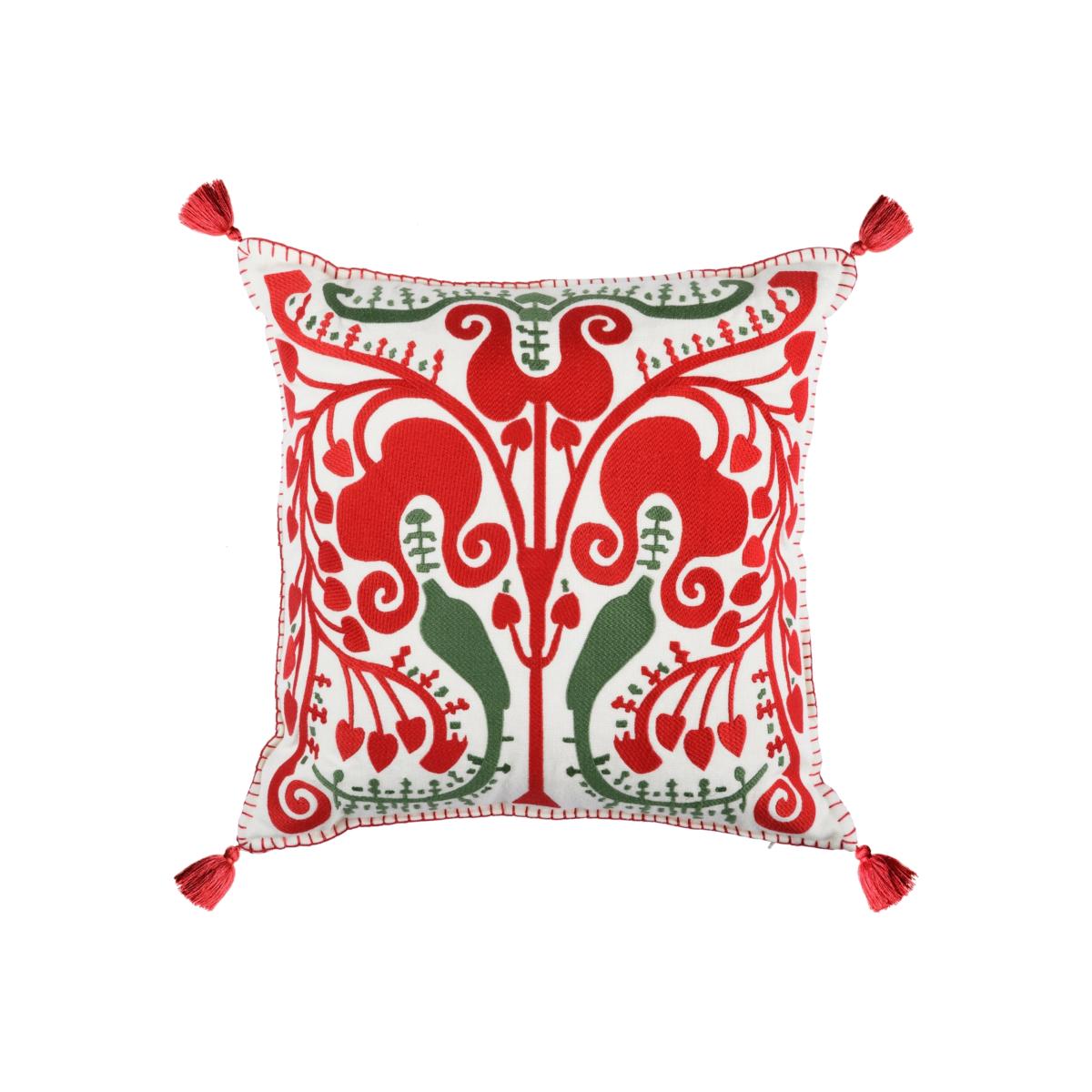 Green / White / Red Transylvanian Suzani Linen Cushion By Mindthegap – image 1