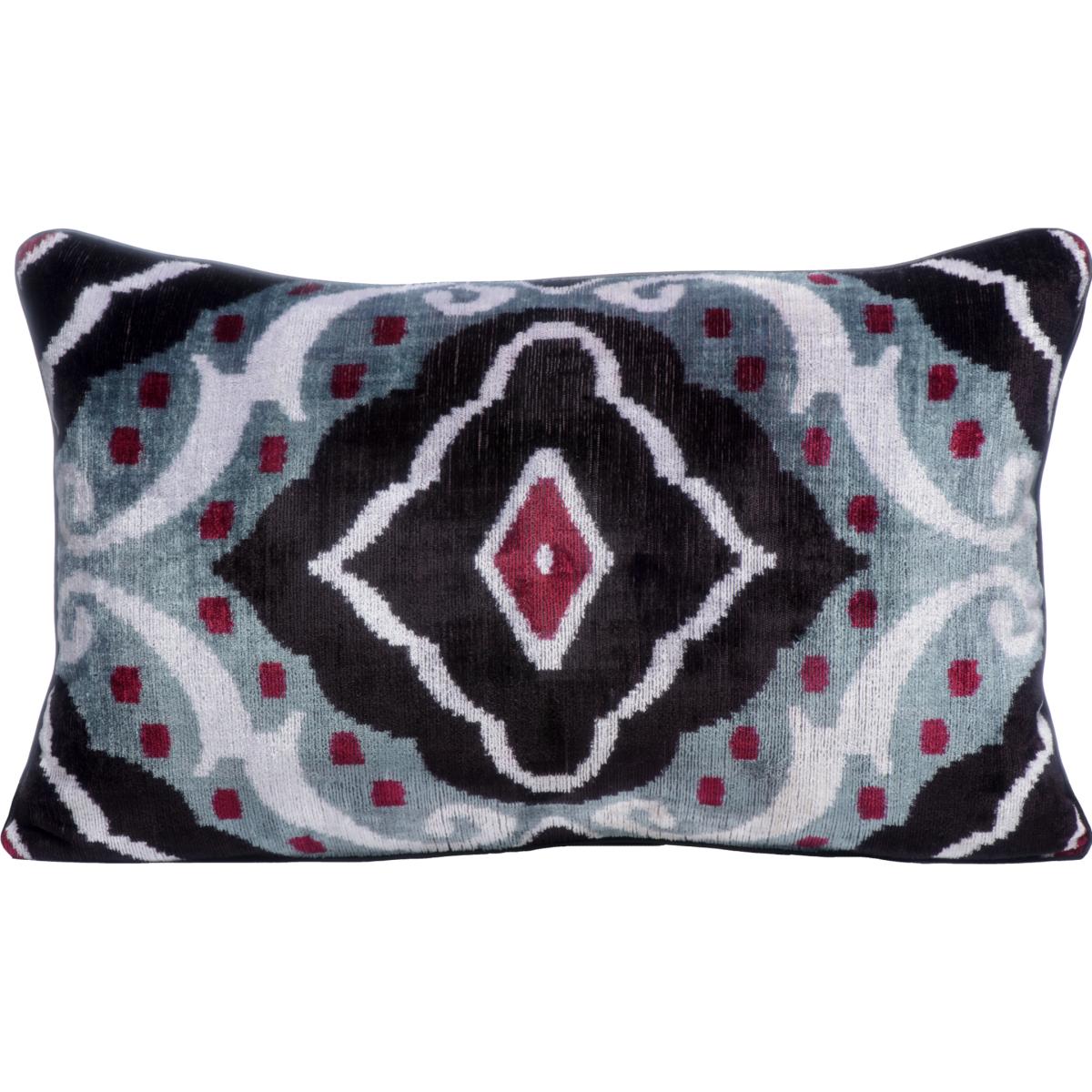 Blue Hand-Woven Silk Velvet Ikat Cushion - Red Ruby One Size Anor Living – image 2