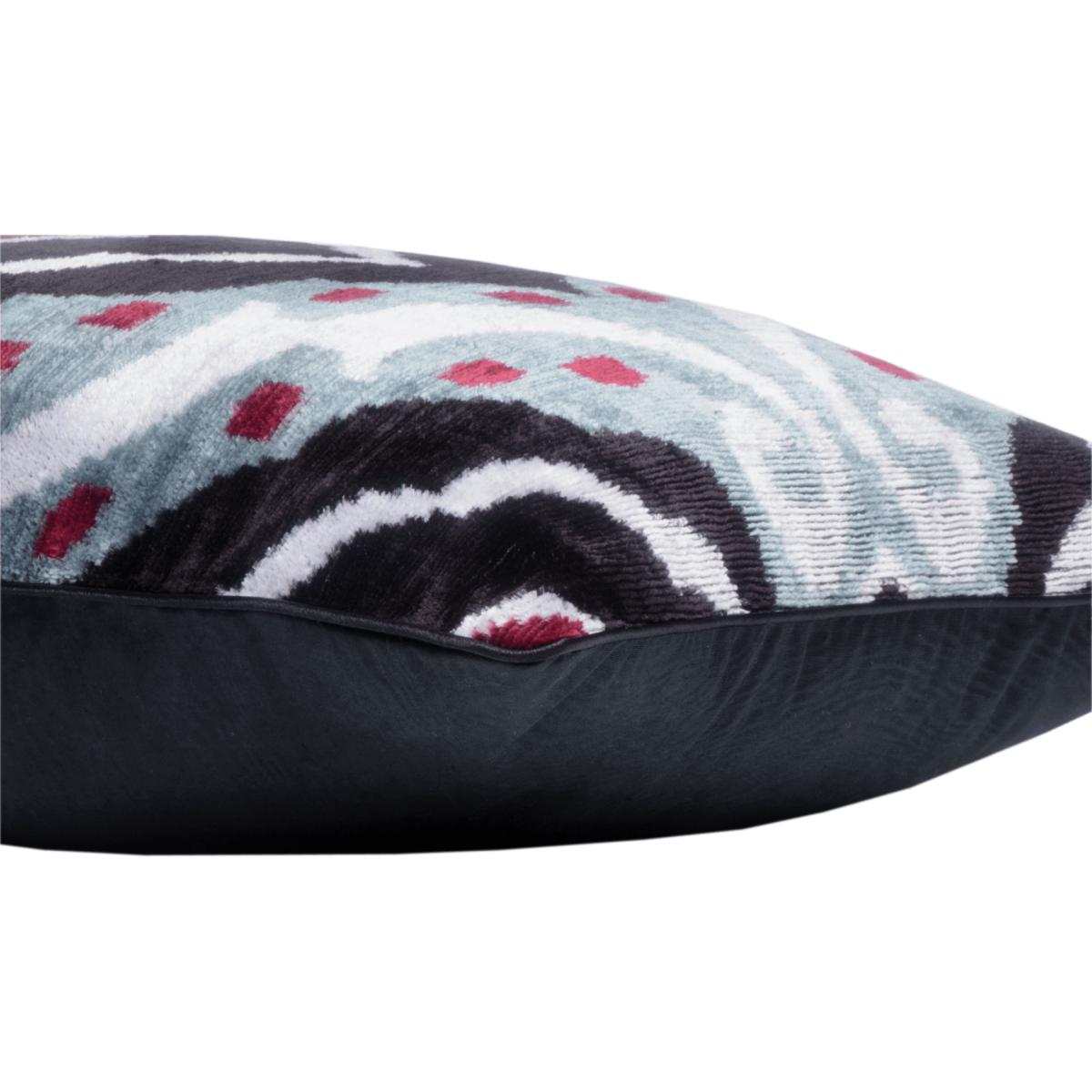 Blue Hand-Woven Silk Velvet Ikat Cushion - Red Ruby One Size Anor Living – image 4