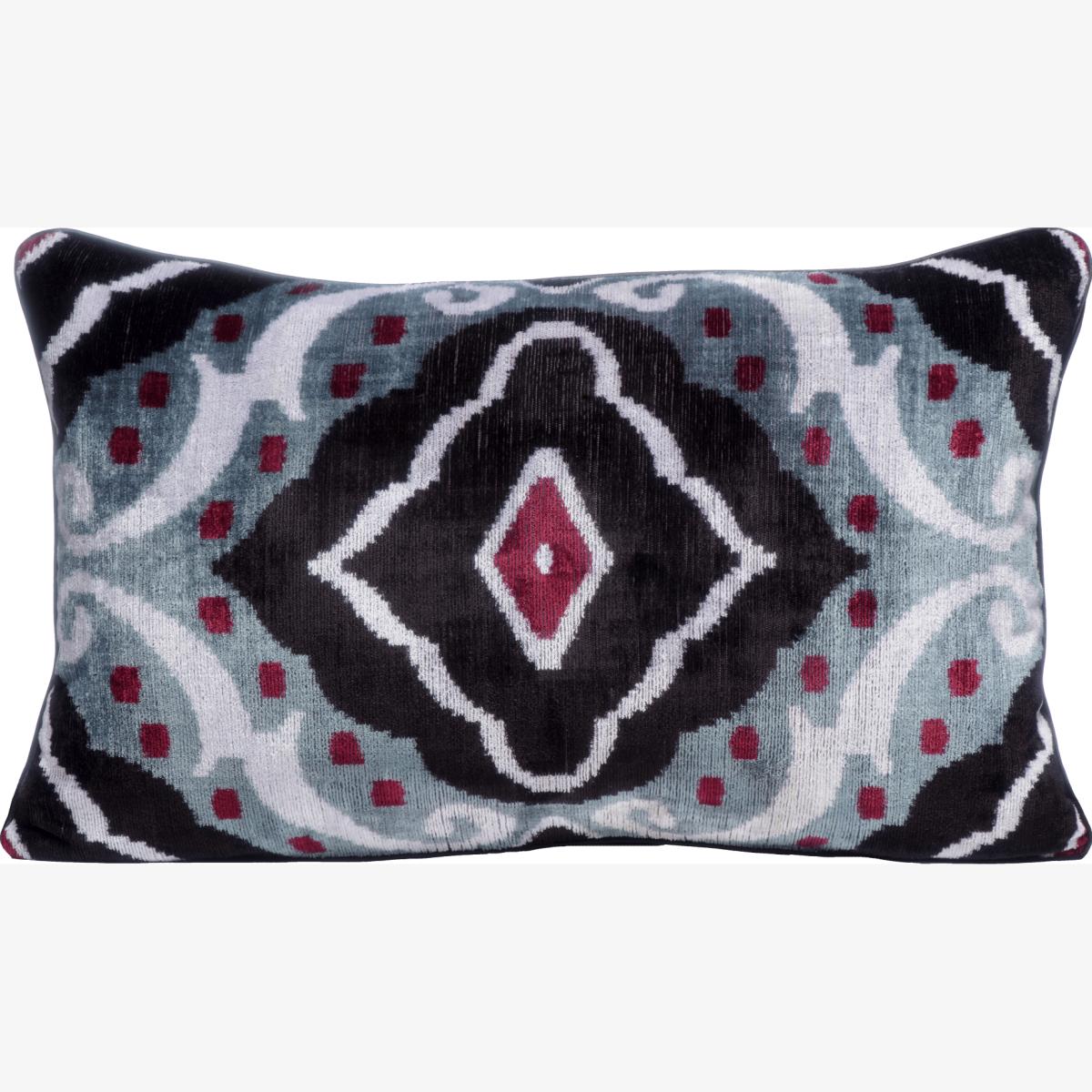 Blue Hand-Woven Silk Velvet Ikat Cushion - Red Ruby One Size Anor Living – image 1