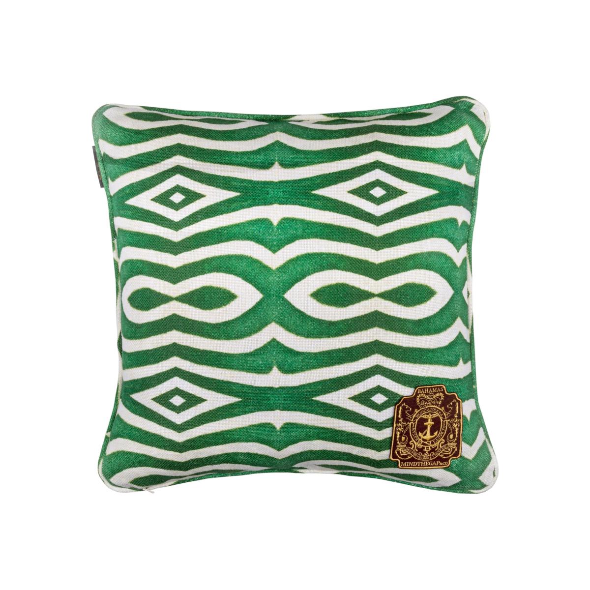 Green / White Riverside Linen Square Cushion By Mindthegap – image 1