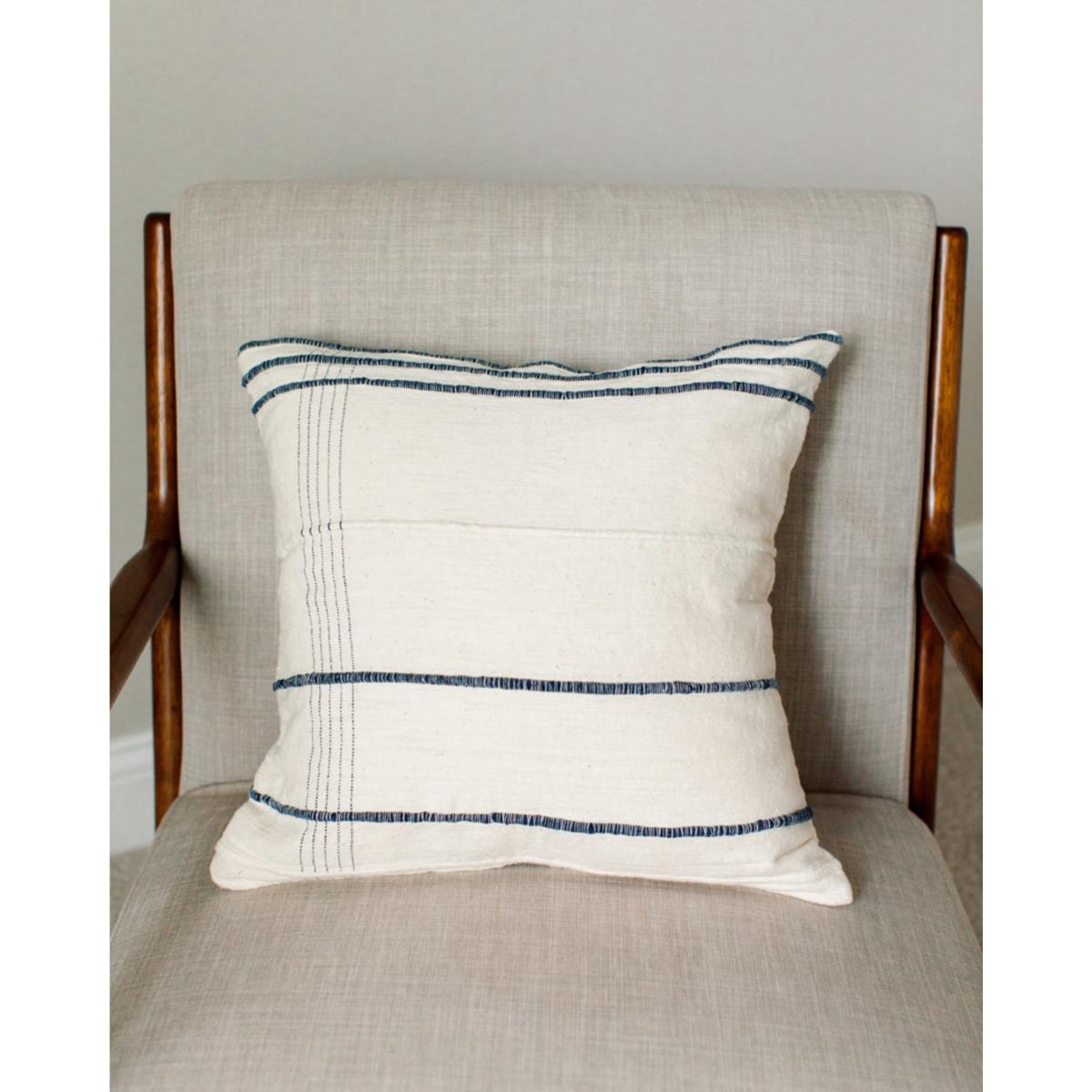 Blue / White Ribbons Throw Pillow Cover Natural + Navy One Size Acacia Creations – image 3
