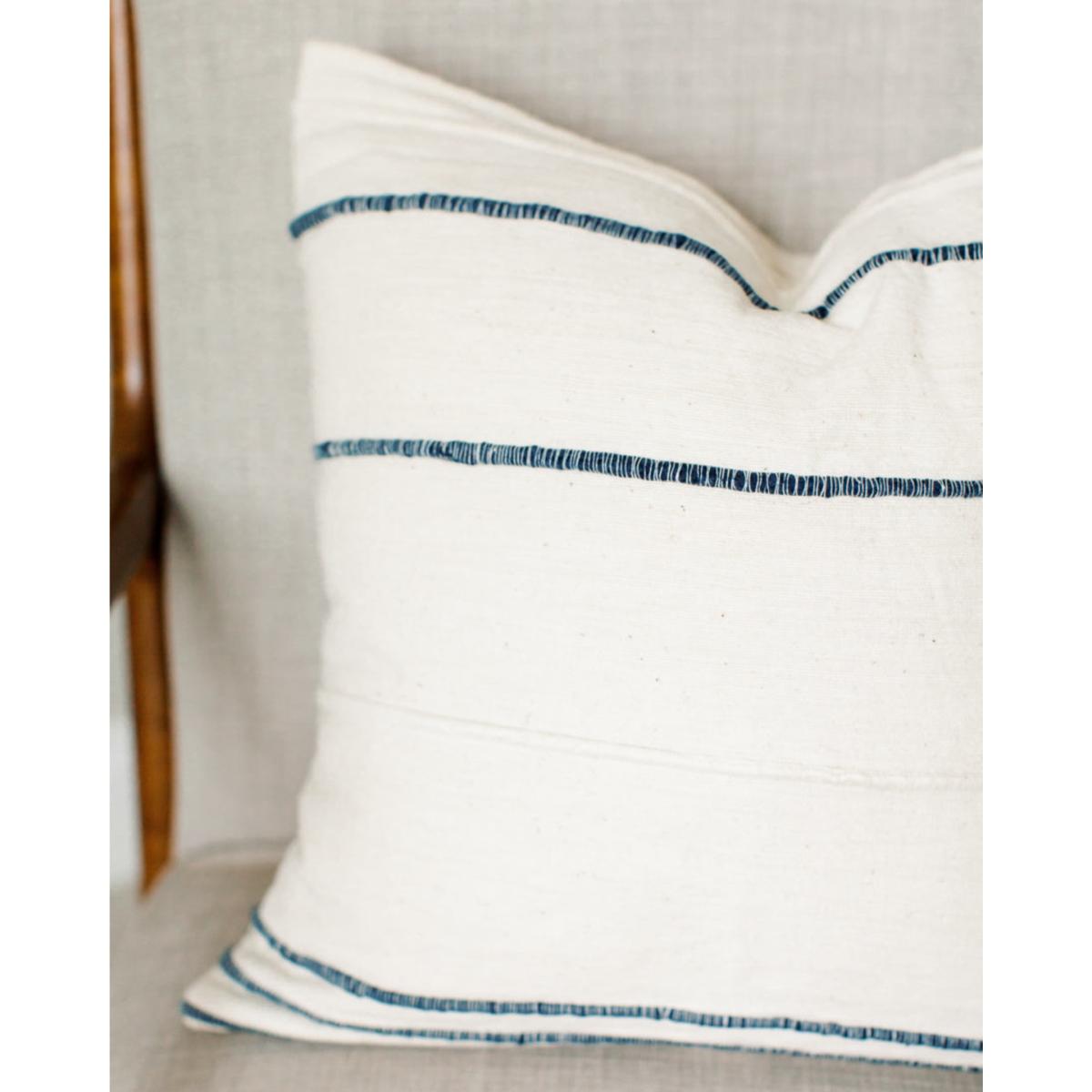 Blue / White Ribbons Throw Pillow Cover Natural + Navy One Size Acacia Creations – image 4
