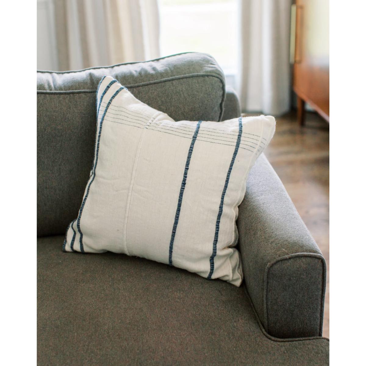 Blue / White Ribbons Throw Pillow Cover Natural + Navy One Size Acacia Creations – image 5