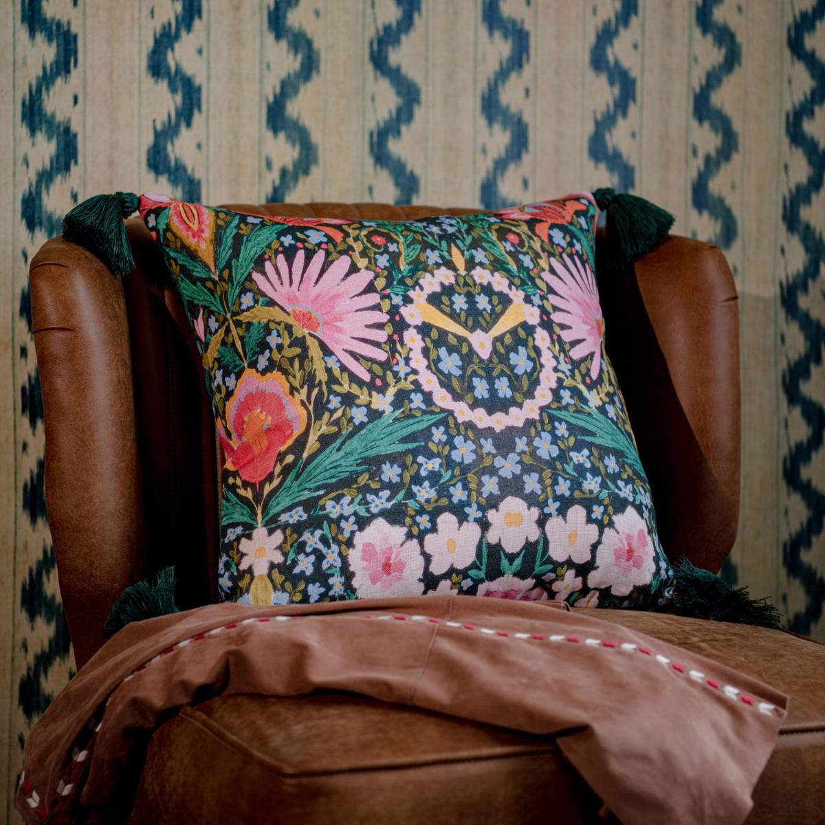 Green / Black / Yellow Susie Q Linen Square Linen Cushion By Mindthegap – image 2