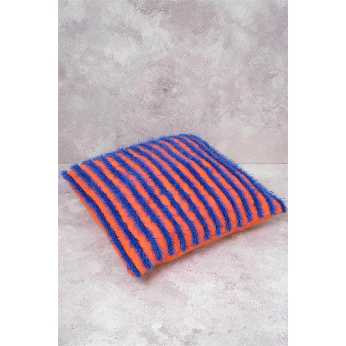 Havana Knitwear Fluffy Throw Pillow Case - Orange/Royal Blue One Size Peraluna – image 3