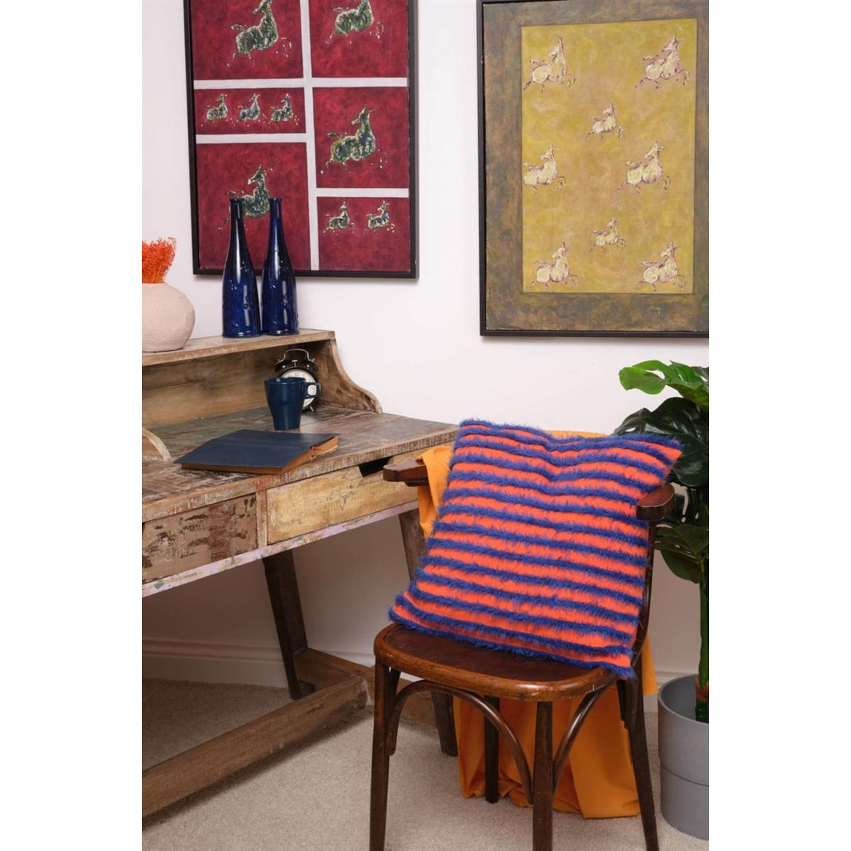 Havana Knitwear Fluffy Throw Pillow Case - Orange/Royal Blue One Size Peraluna – image 4