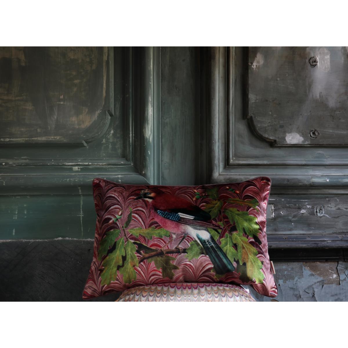 Pink / Purple / Green Mulberry Bird Velvet Cushion One Size Susi Bellamy – image 2