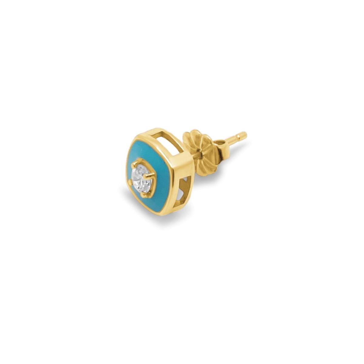 Women's Blue "Confetti" Natural Diamond & Turquoise Enamel Cushion Earrings In Solid Gold Jalpa Pandit – image 2