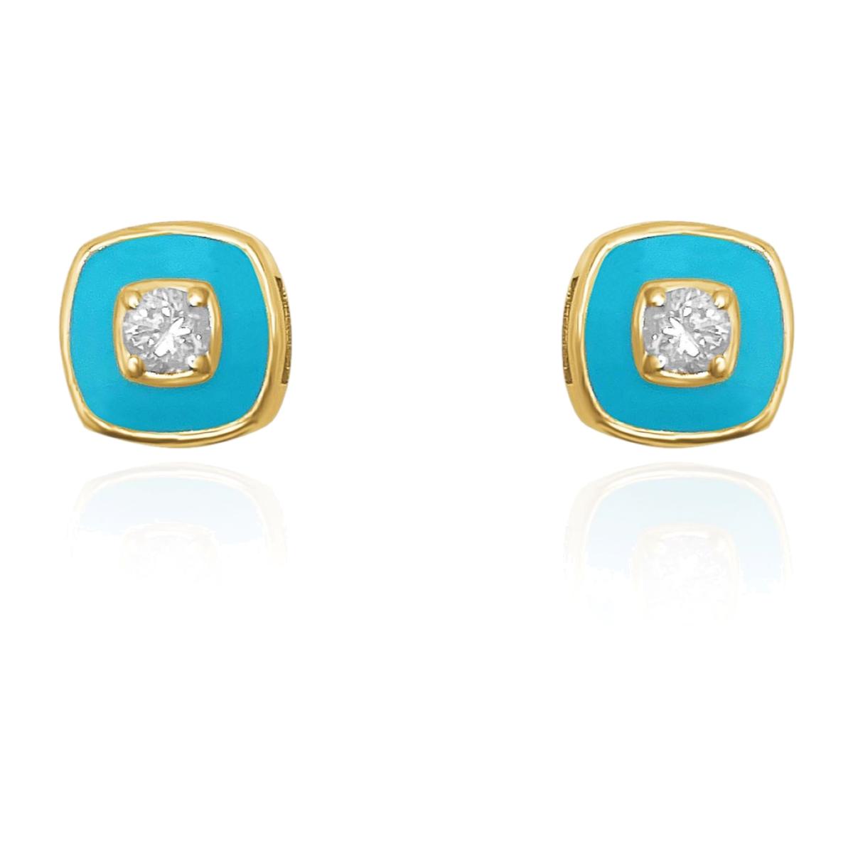 Women's Blue "Confetti" Natural Diamond & Turquoise Enamel Cushion Earrings In Solid Gold Jalpa Pandit – image 1