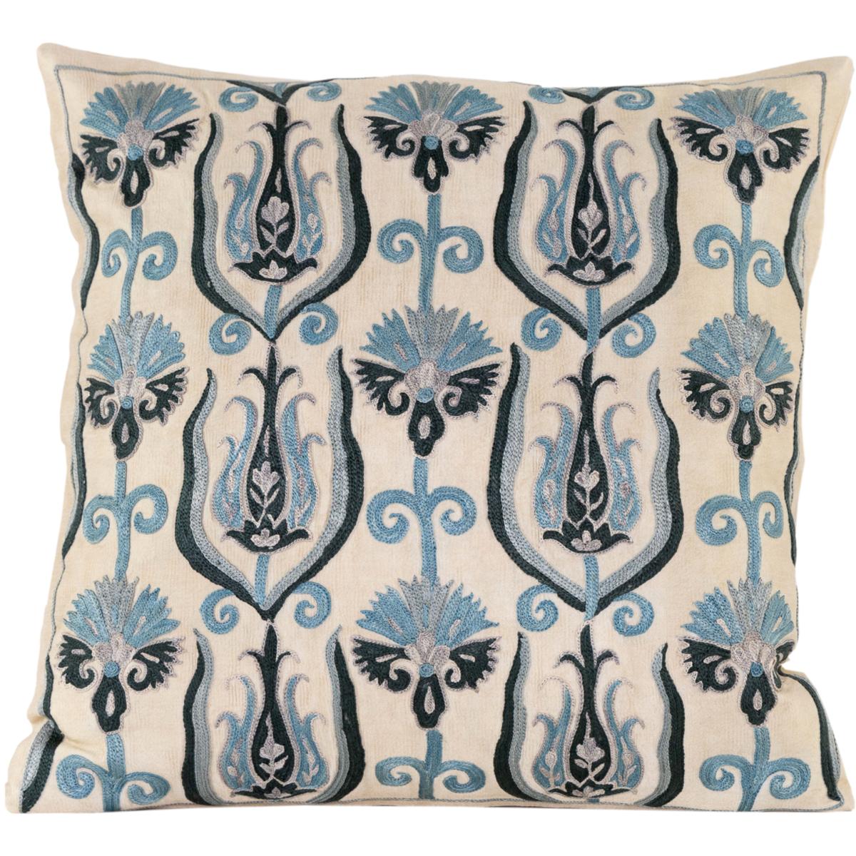 Hand-Embroidered Silk Cushion - Blue Variations One Size Anor Living – image 2