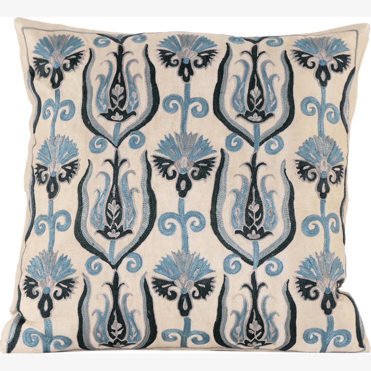 Hand-Embroidered Silk Cushion - Blue Variations One Size Anor Living – image 1