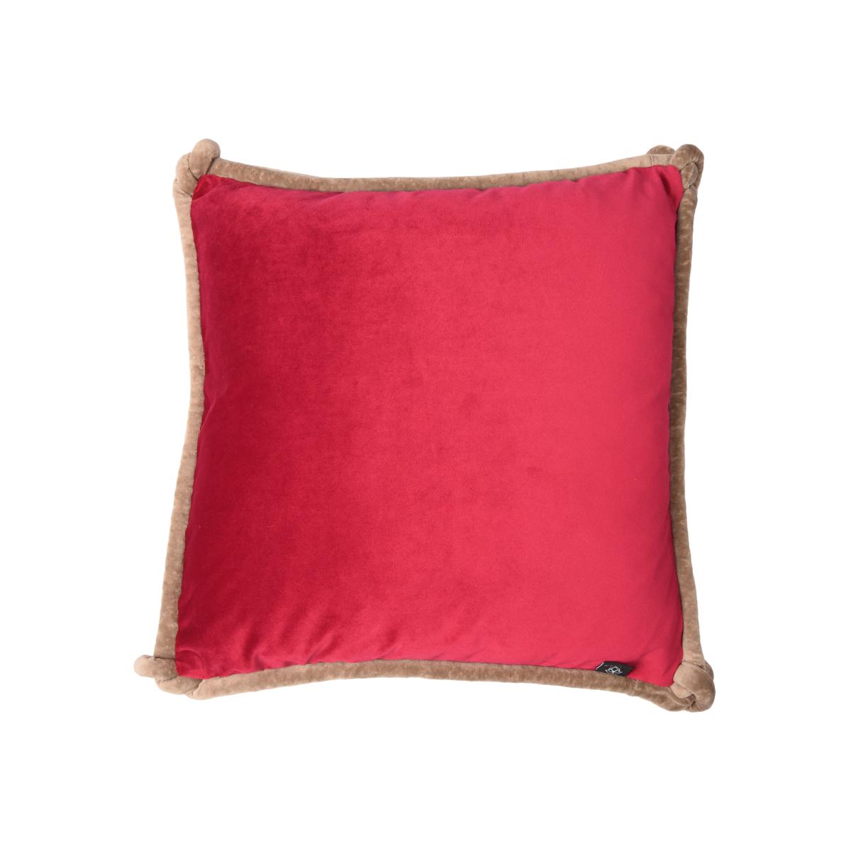 Raspberry & Lilac Velvet Cushion With Taupe Piping Bivain