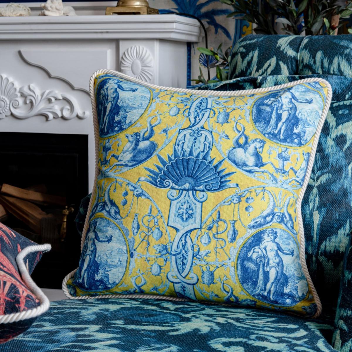 Blue / Yellow / Orange Calypso Cotton Square Cushion By Mindthegap – image 2
