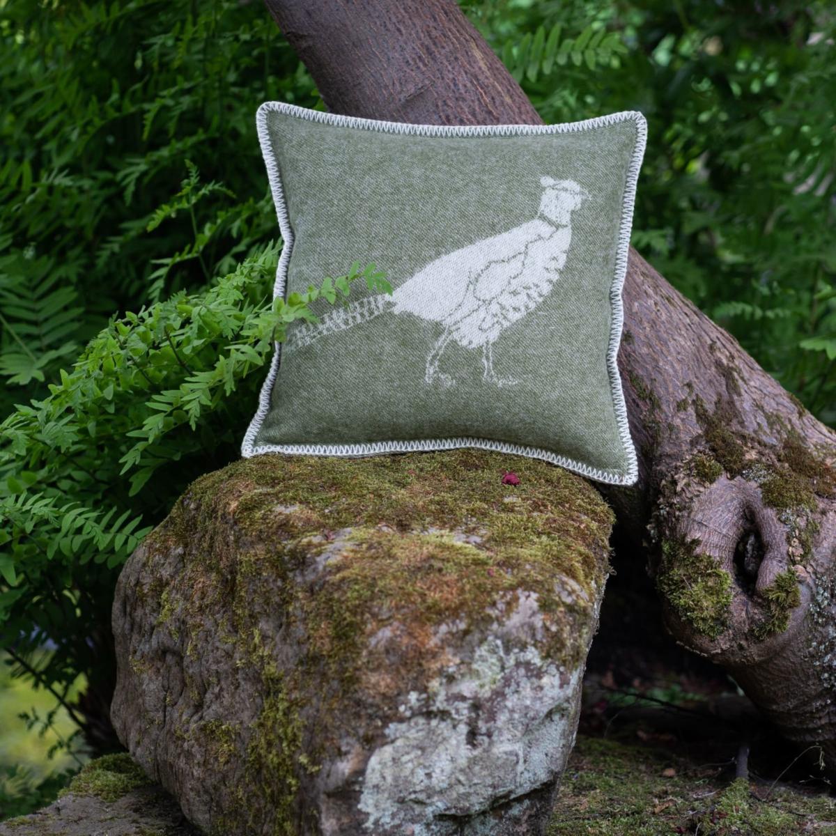 Green / White Pheasant Wool Cushion J. j.textile – image 2