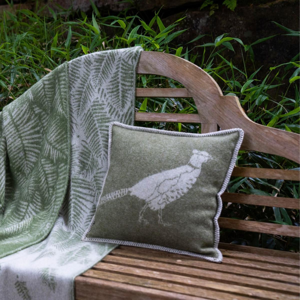 Green / White Pheasant Wool Cushion J. j.textile – image 3