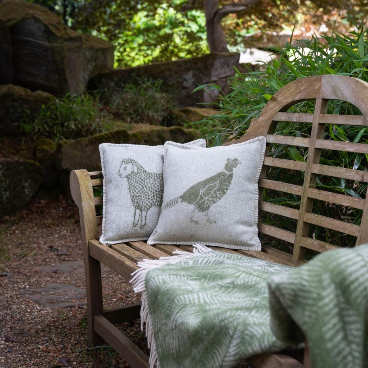 Green / White Pheasant Wool Cushion J. j.textile – image 4