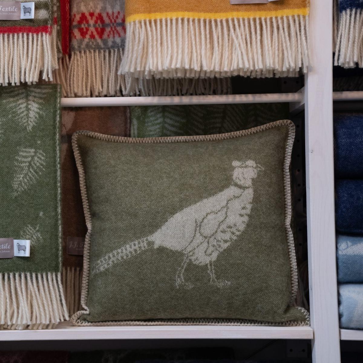 Green / White Pheasant Wool Cushion J. j.textile – image 5