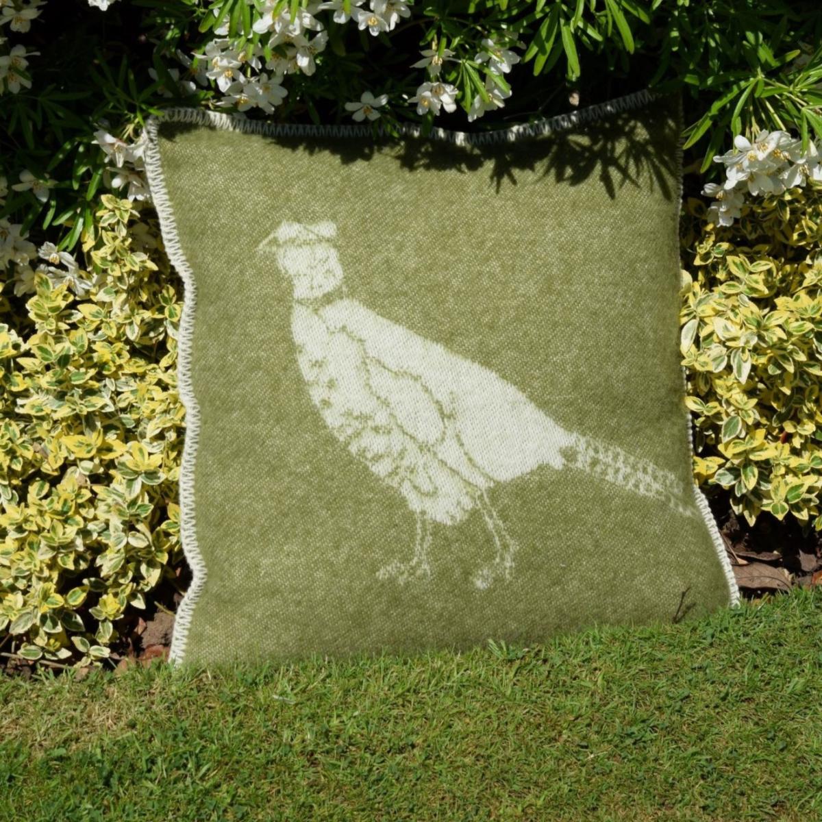 Green / White Pheasant Wool Cushion J. j.textile – image 6