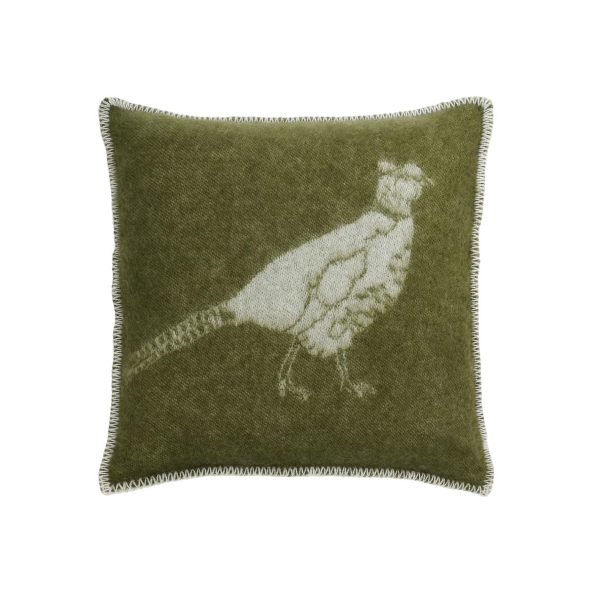 Green / White Pheasant Wool Cushion J. j.textile – image 1