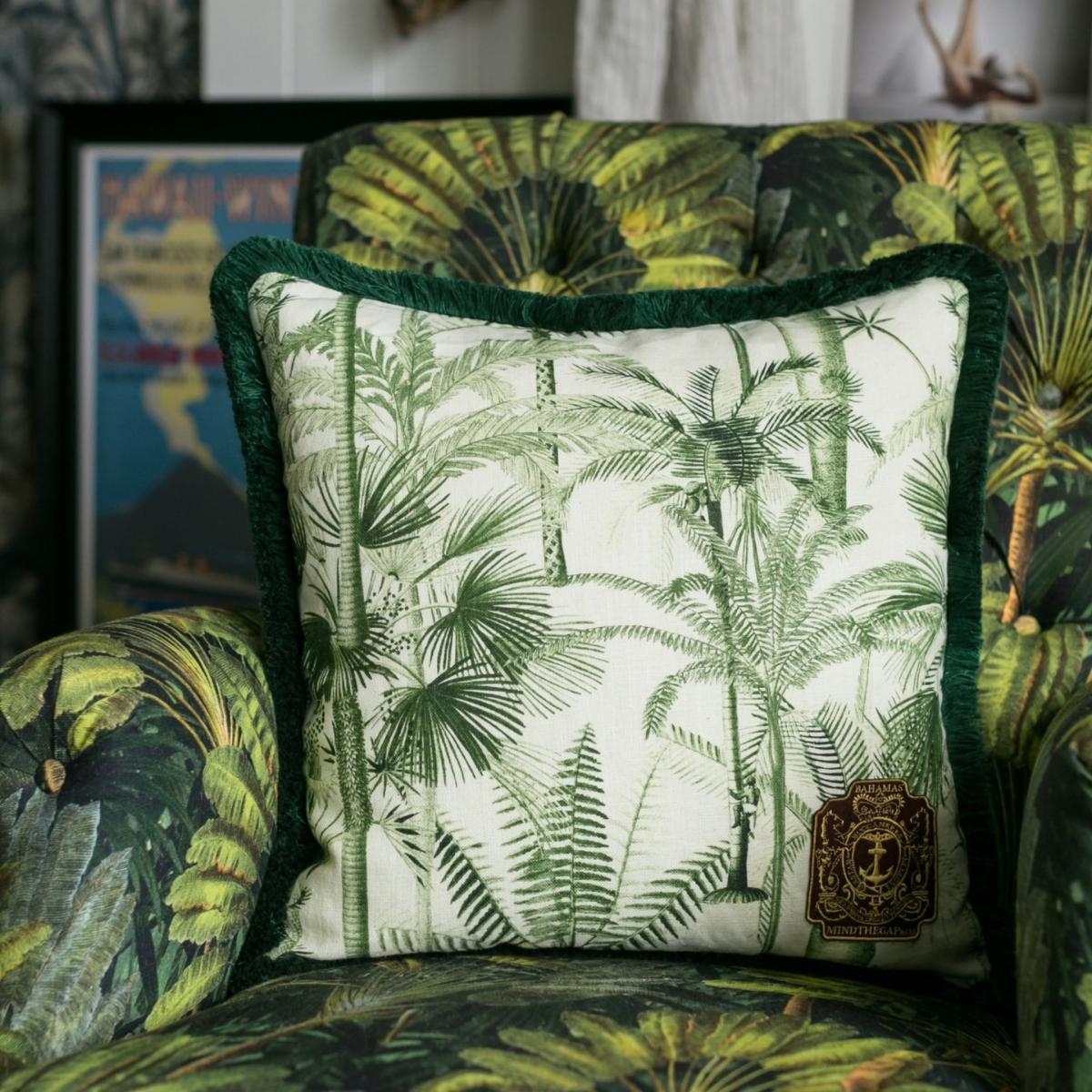 Green / White Palmera Cubana Linen Cushion By Mindthegap – image 2