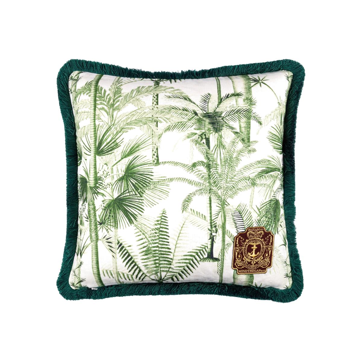 Green / White Palmera Cubana Linen Cushion By Mindthegap – image 1