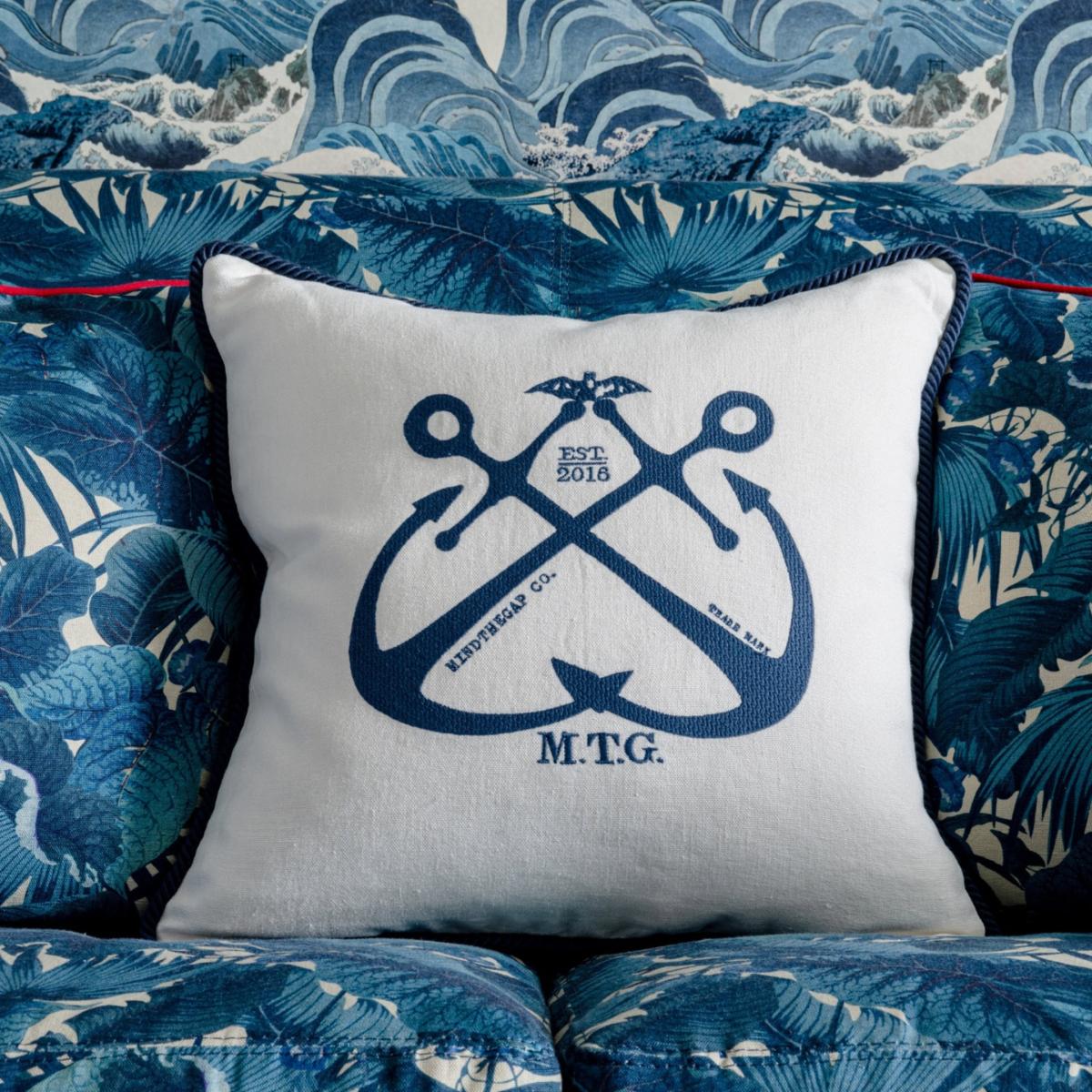 Blue / White Vintage Anchors Linen Embroidered Cushion By Mindthegap – image 3