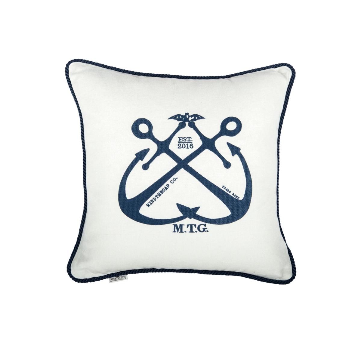 Blue / White Vintage Anchors Linen Embroidered Cushion By Mindthegap – image 1