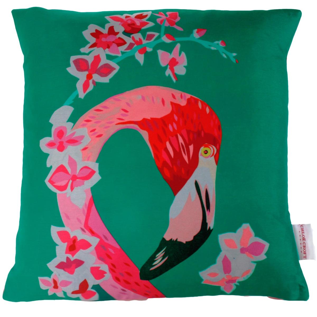 Pink / Purple Pink Flamingos & Flowers Silk Cushion Large Chloe Croft London Limited – image 2