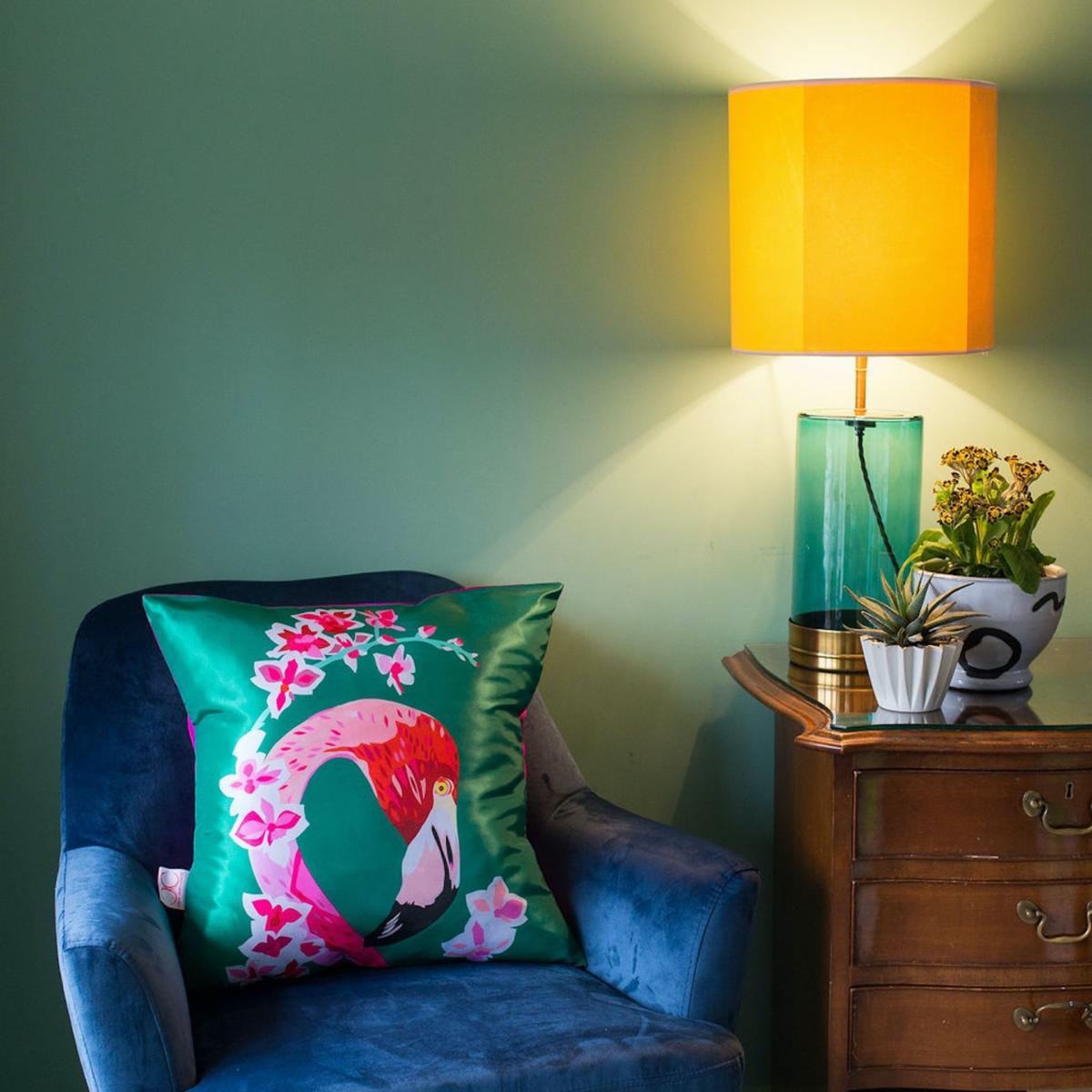 Pink / Purple Pink Flamingos & Flowers Silk Cushion Large Chloe Croft London Limited – image 1