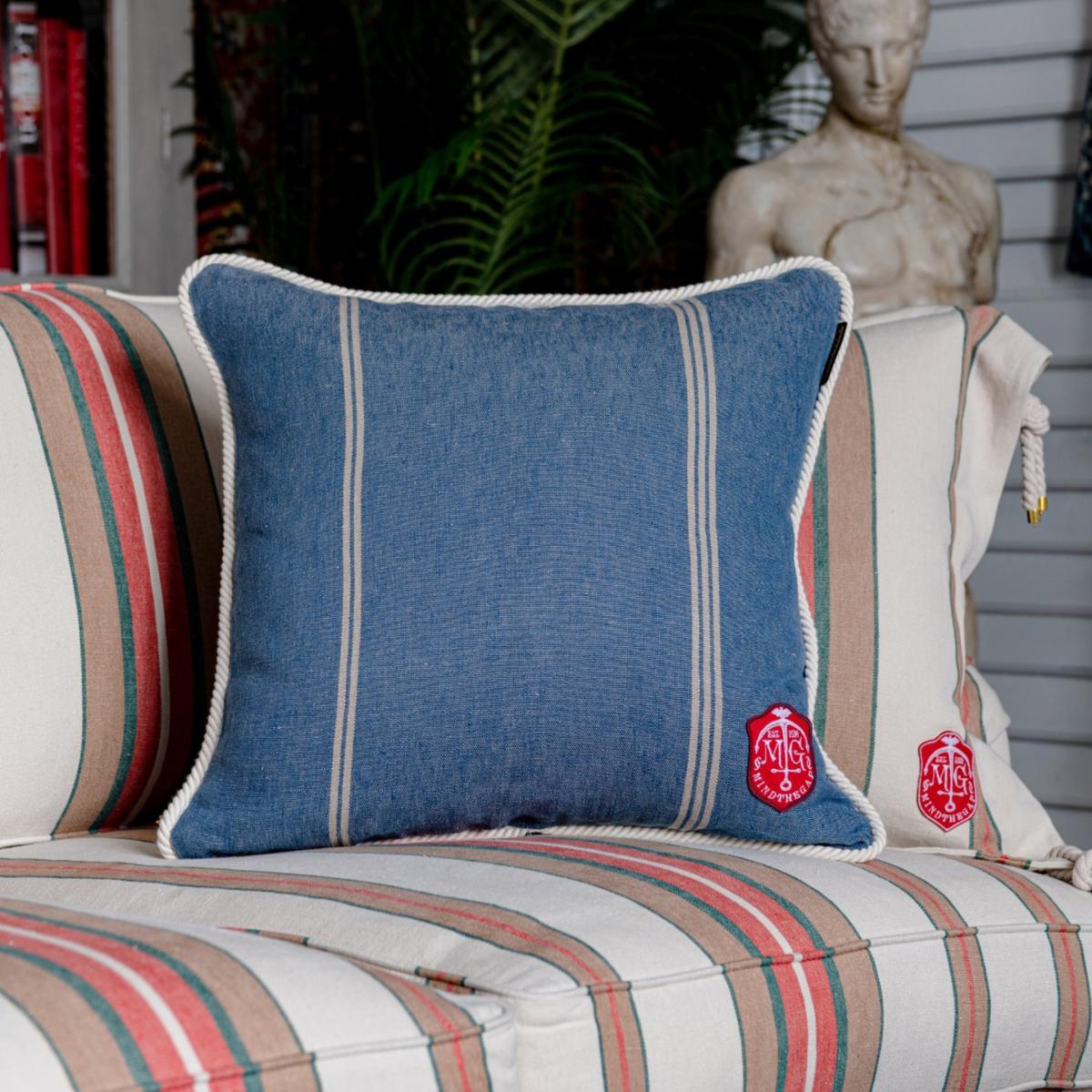 Neutrals / Blue Katalin Stripe Linen Square Cushion By Mindthegap – image 2